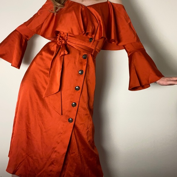 Burnt orange satin dress - Picture 4 of 5